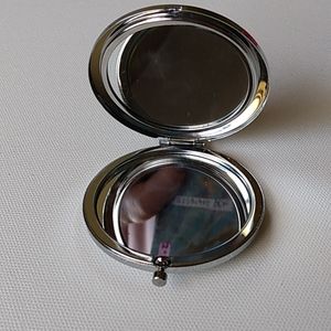 PILL MIRROR Compact Case Silvertone Scrolled Snap Closure